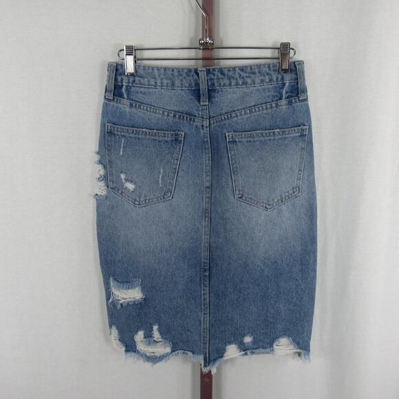 Vervet XS Distressed High-Waisted Skirt with Front Slit Knee Length Midi Frayed - Picture 2 of 6